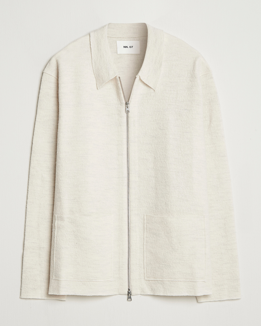 Uomini | Maglieria | NN07 | Jonas Boiled Wool Full Zip Ivory