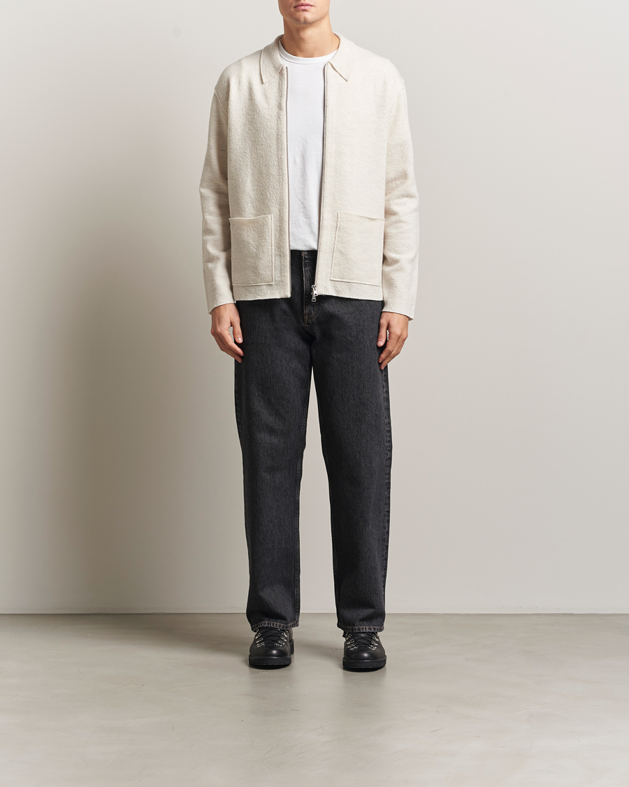 Uomini | Maglieria | NN07 | Jonas Boiled Wool Full Zip Ivory