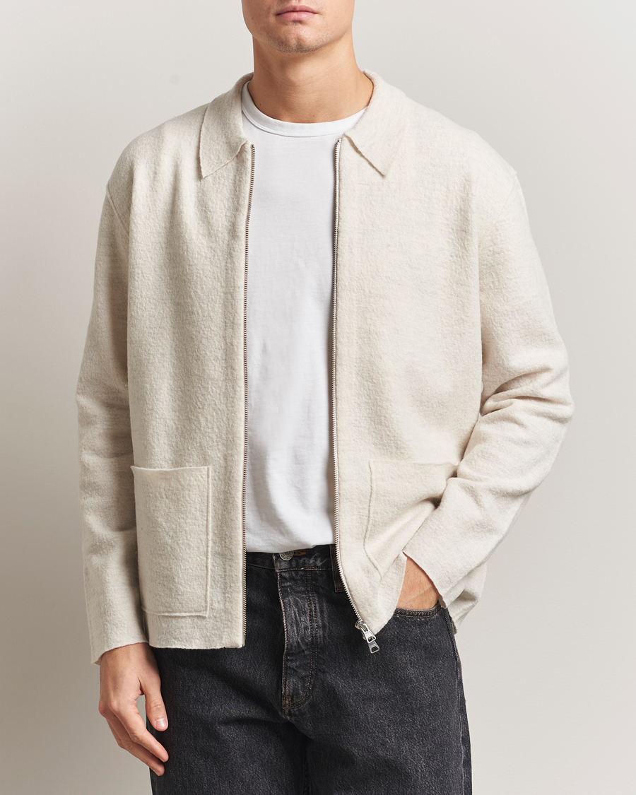 Uomini | Maglieria | NN07 | Jonas Boiled Wool Full Zip Ivory