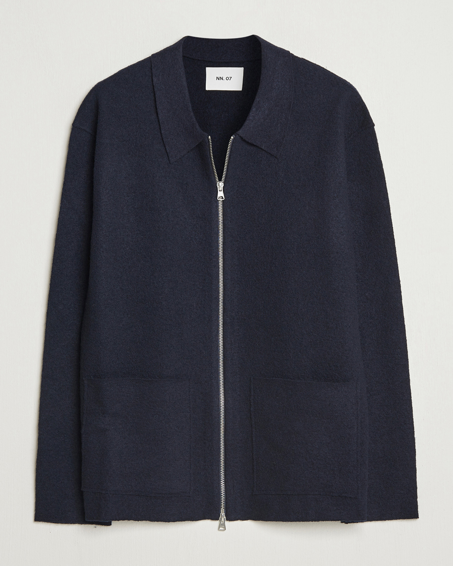Uomini | Maglieria | NN07 | Jonas Boiled Wool Full Zip Navy Blue