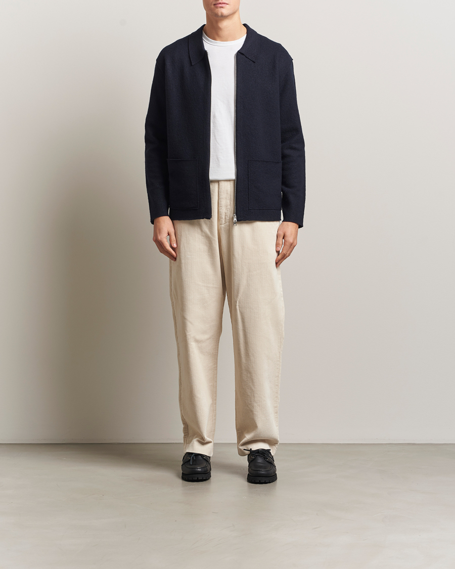Uomini | Maglieria | NN07 | Jonas Boiled Wool Full Zip Navy Blue