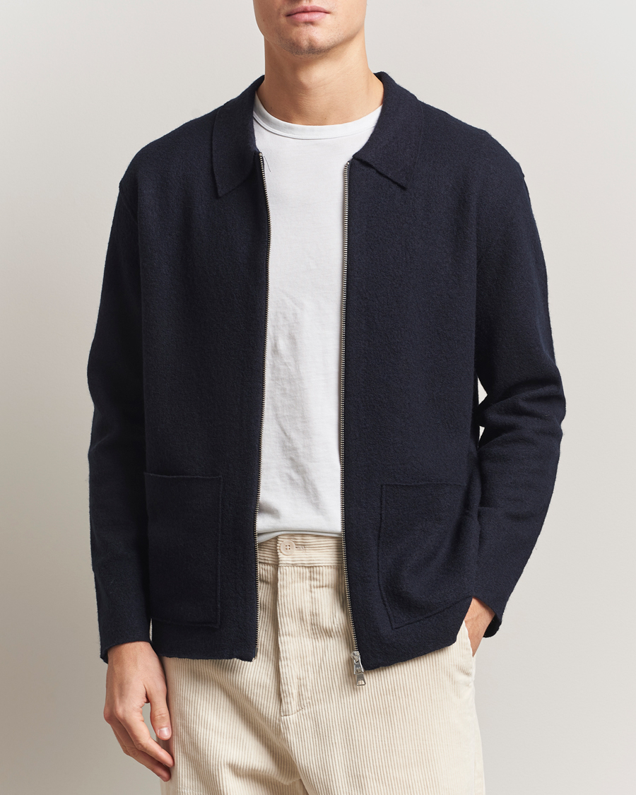 Uomini | Maglieria | NN07 | Jonas Boiled Wool Full Zip Navy Blue