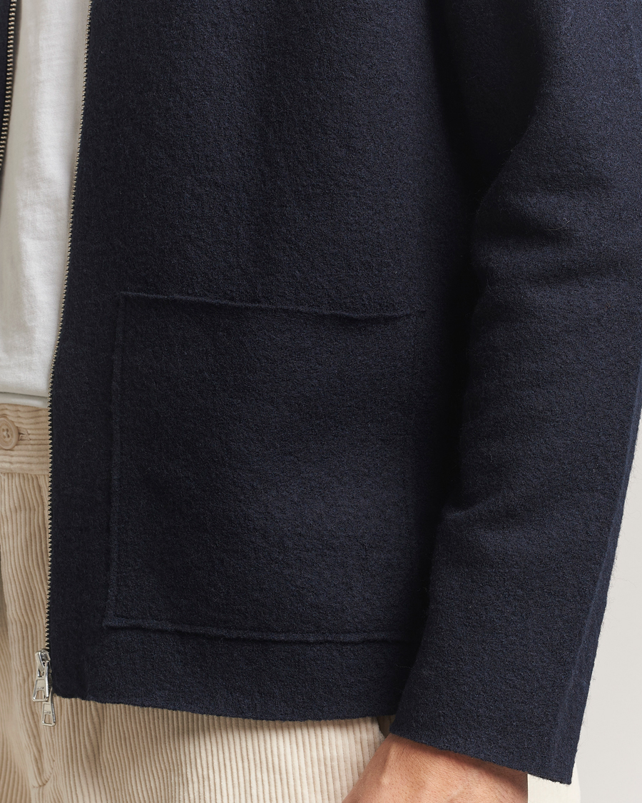 Uomini | Maglieria | NN07 | Jonas Boiled Wool Full Zip Navy Blue