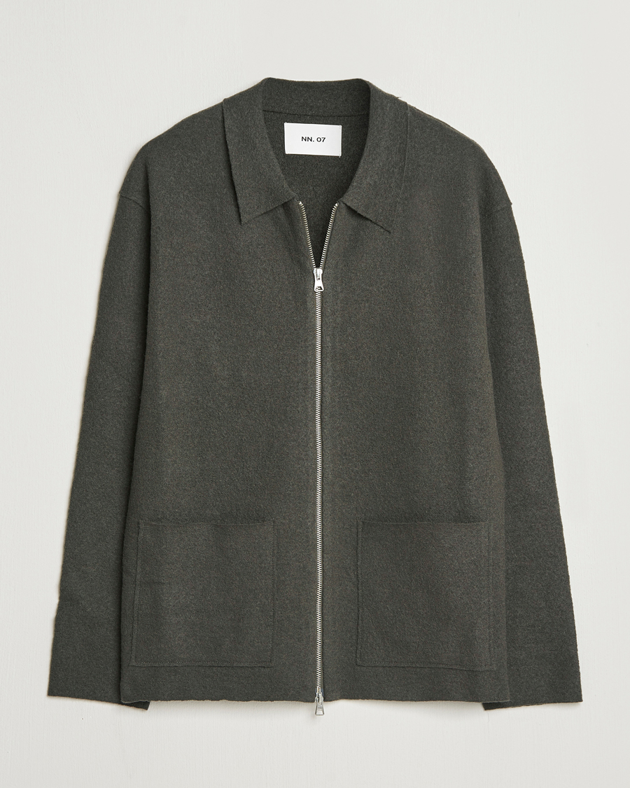 Uomini | Maglieria | NN07 | Jonas Boiled Wool Full Zip Dark Army
