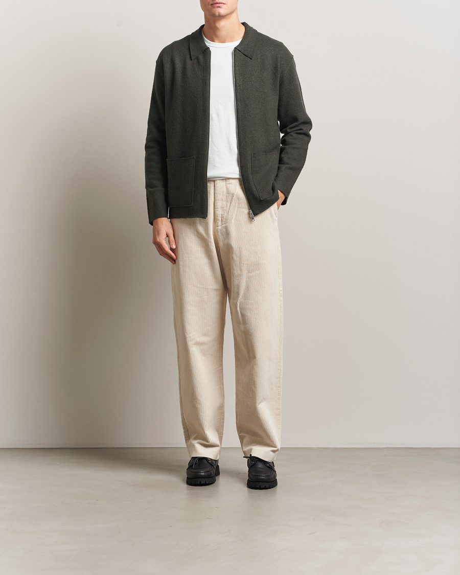 Uomini | Maglieria | NN07 | Jonas Boiled Wool Full Zip Dark Army