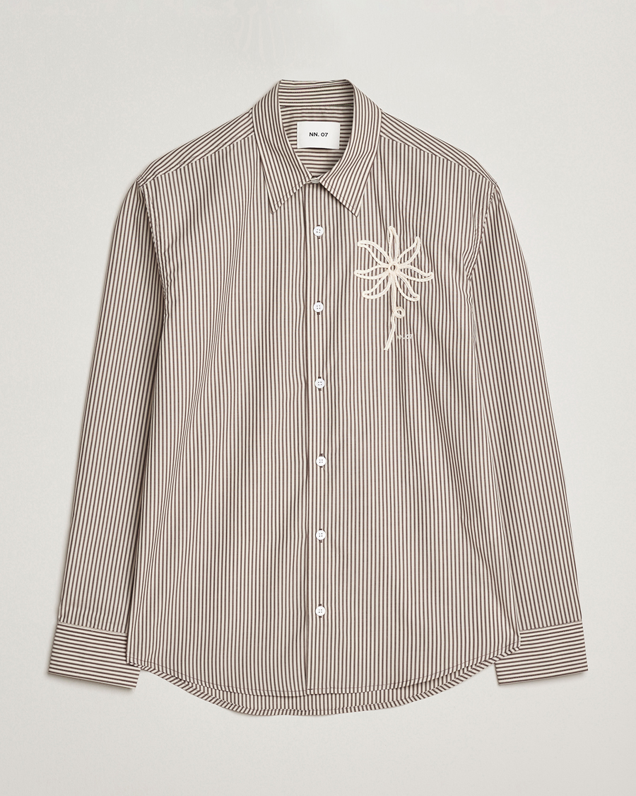 Uomini | Camicie | NN07 | Quinsy Striped Embroidered Shirt Brown