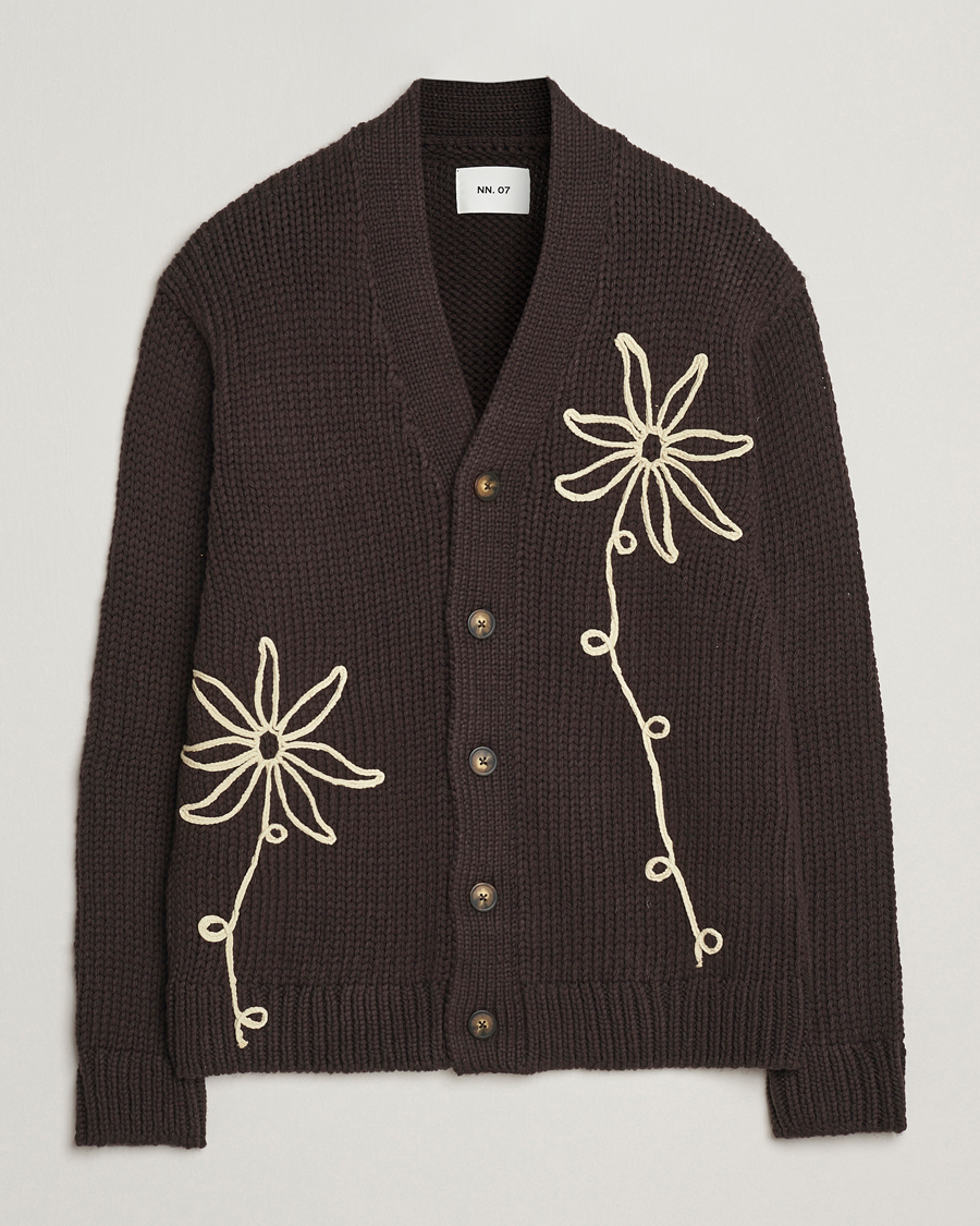 Uomini | Maglieria | NN07 | Mika Knitted Flower Cardigan Dusky Port