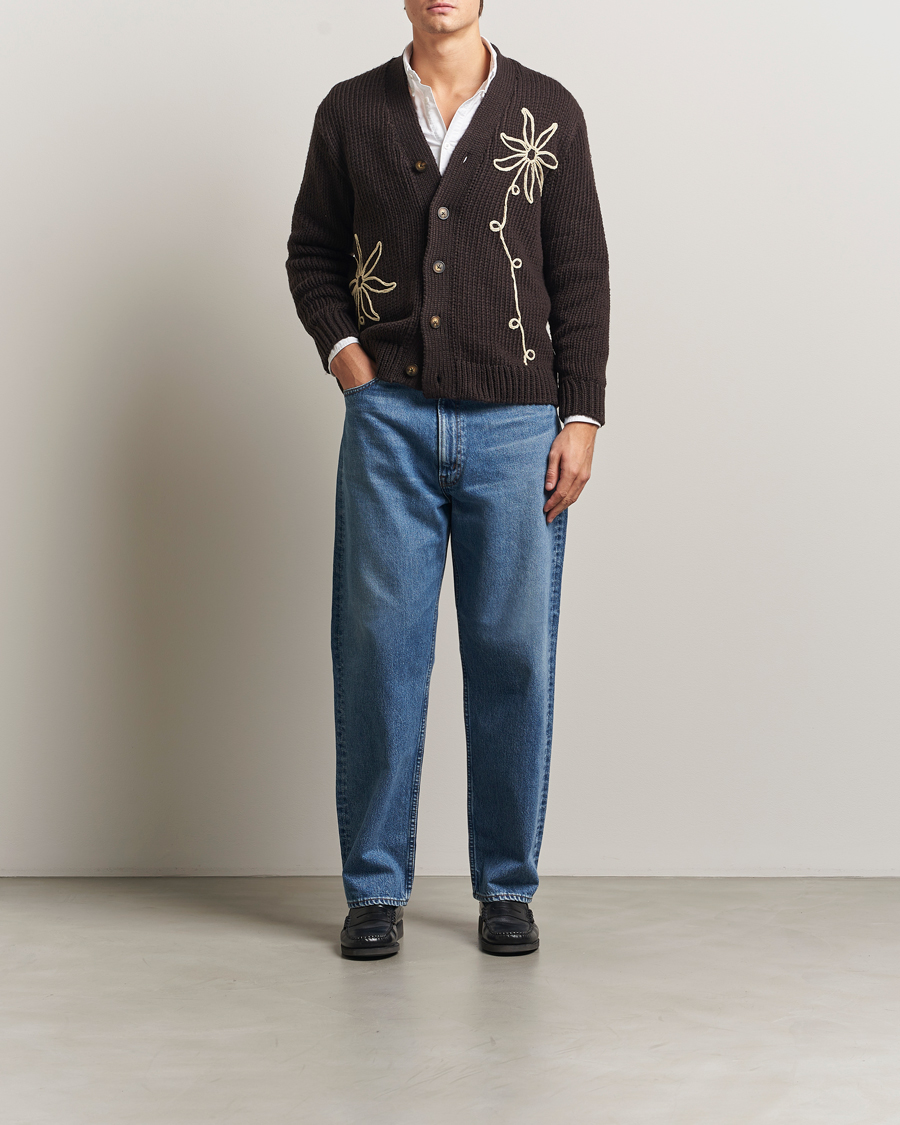Uomini | Maglieria | NN07 | Mika Knitted Flower Cardigan Dusky Port
