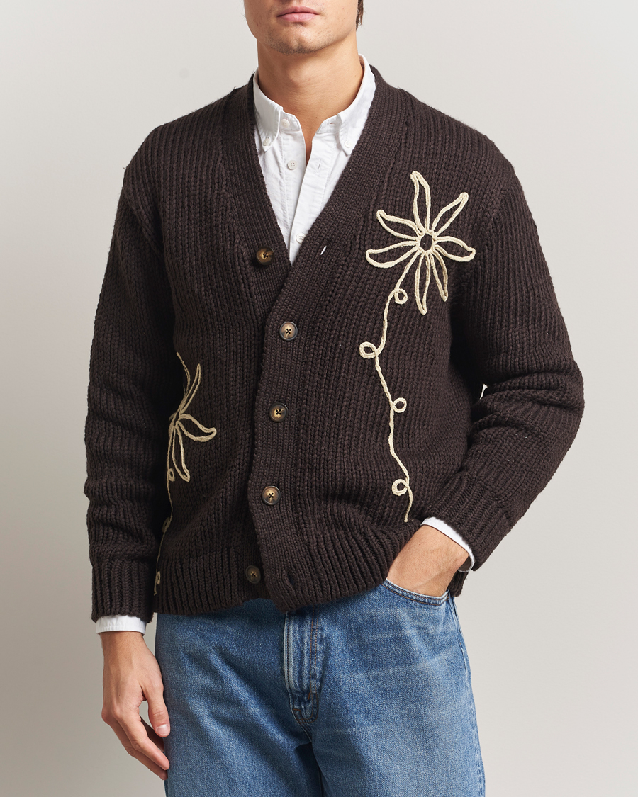 Uomini | Maglieria | NN07 | Mika Knitted Flower Cardigan Dusky Port