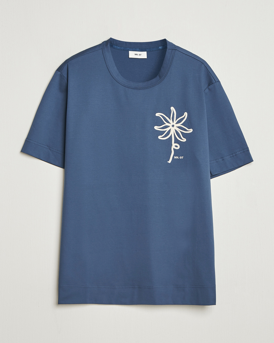 Uomini | T-shirt | NN07 | Pedro Embroidered T-Shirt Denim Blue
