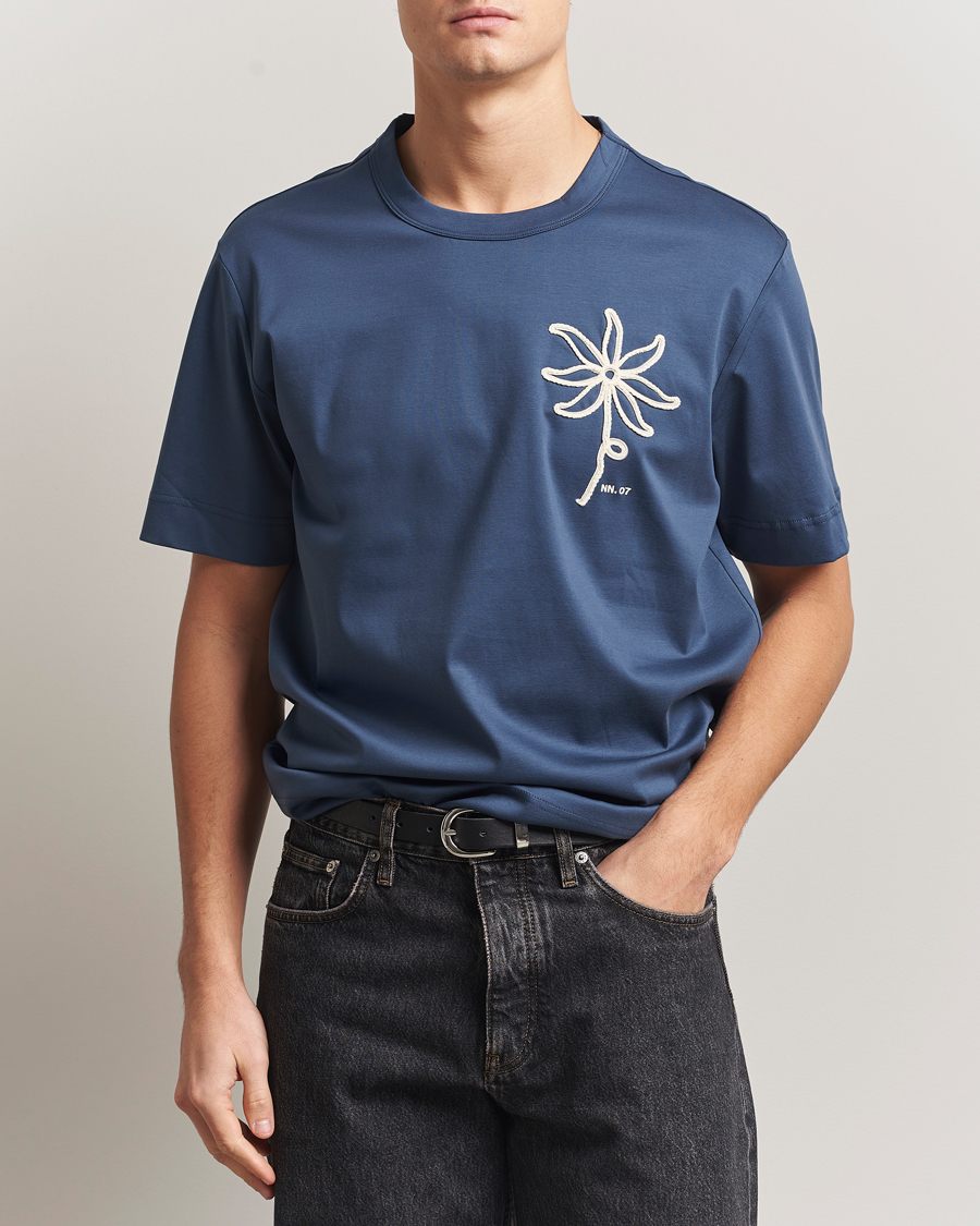 Uomini | T-shirt | NN07 | Pedro Embroidered T-Shirt Denim Blue