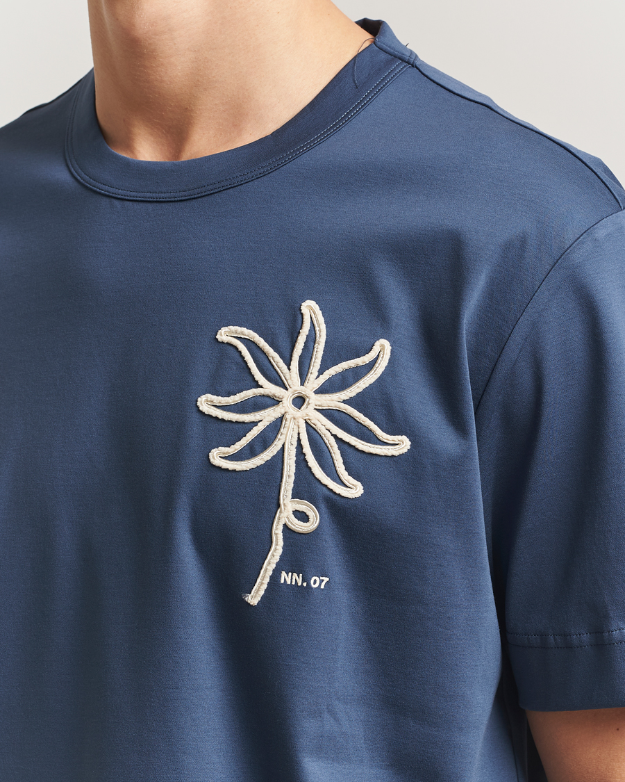 Uomini | T-shirt | NN07 | Pedro Embroidered T-Shirt Denim Blue