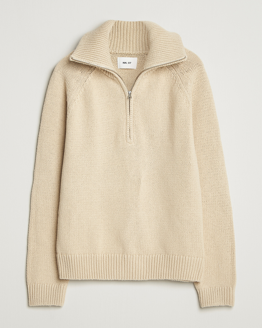 Uomini | Maglieria | NN07 | Tristan Heavy Knitted Half Zip Ecru