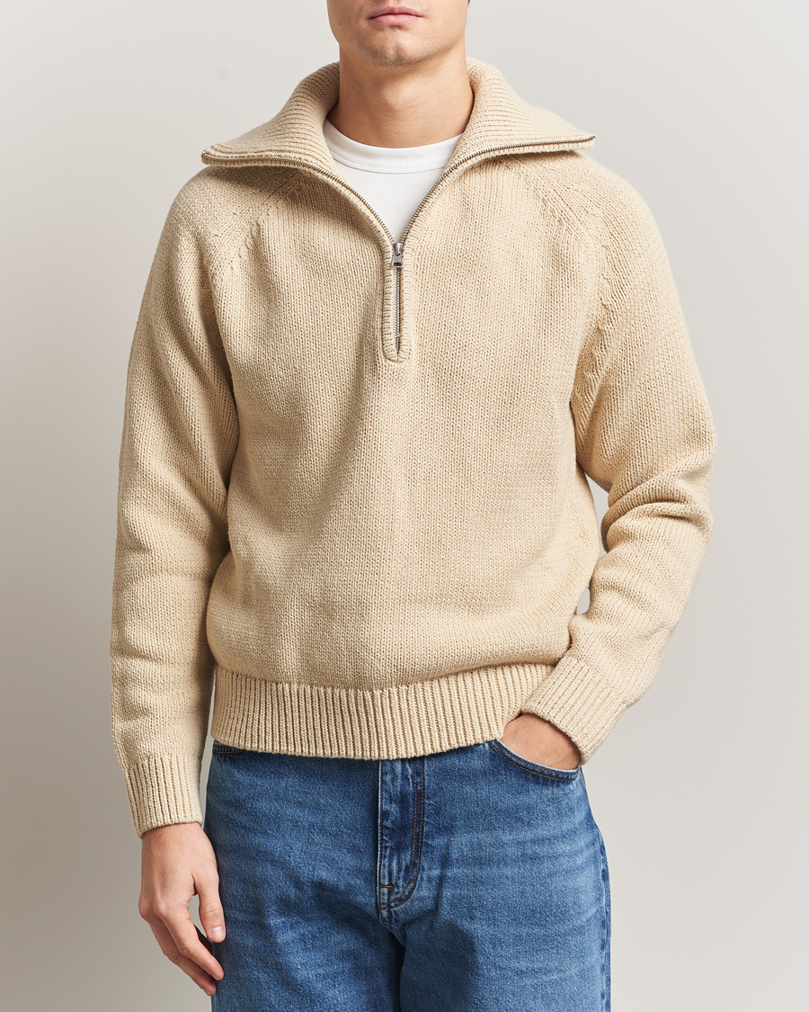 Uomini | Maglieria | NN07 | Tristan Heavy Knitted Half Zip Ecru