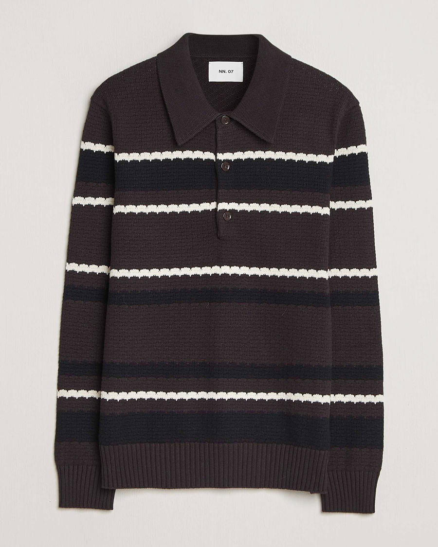 Uomini | Maglieria | NN07 | Alfie Striped Knitted Polo Dusky Port