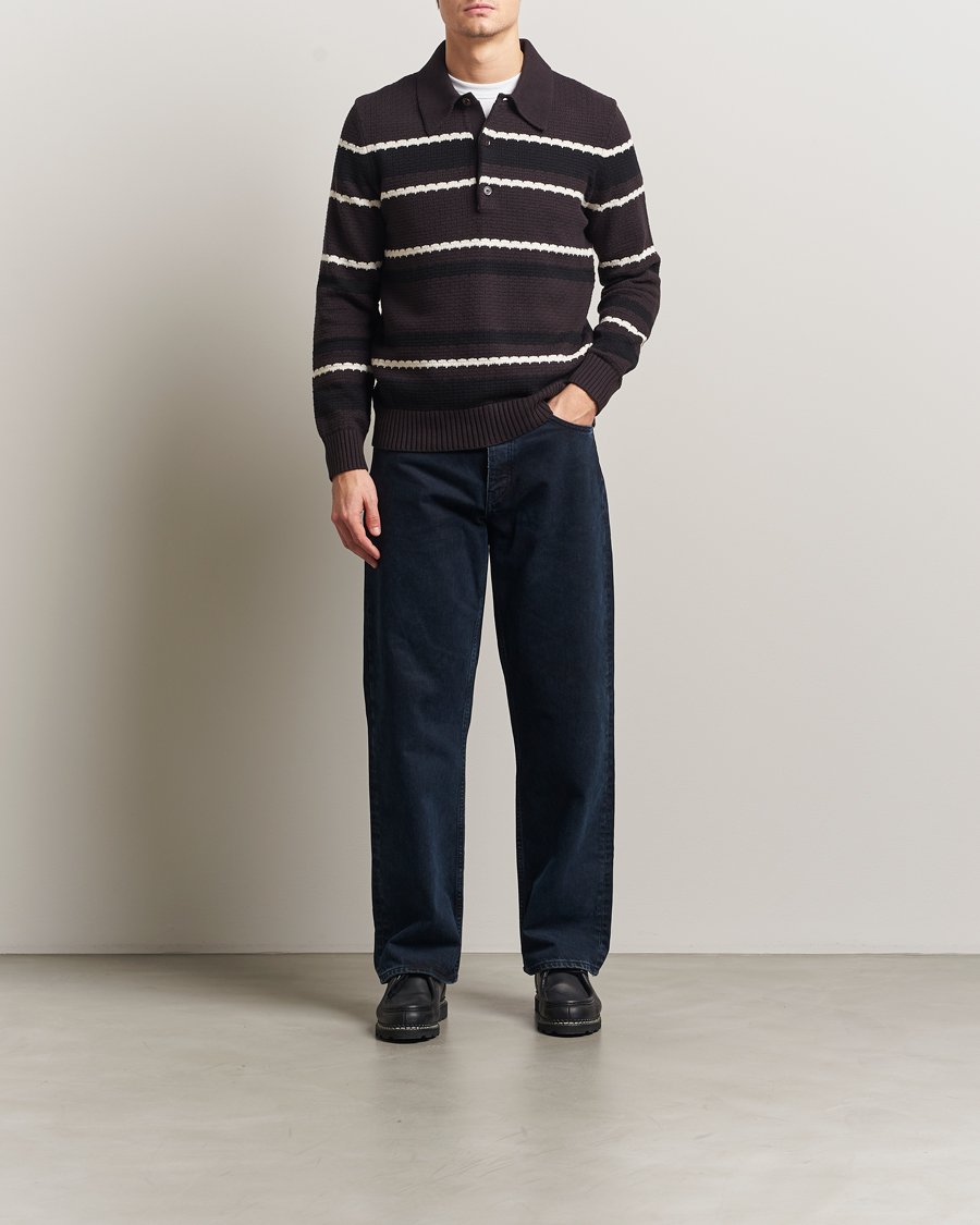 Uomini | Maglieria | NN07 | Alfie Striped Knitted Polo Dusky Port