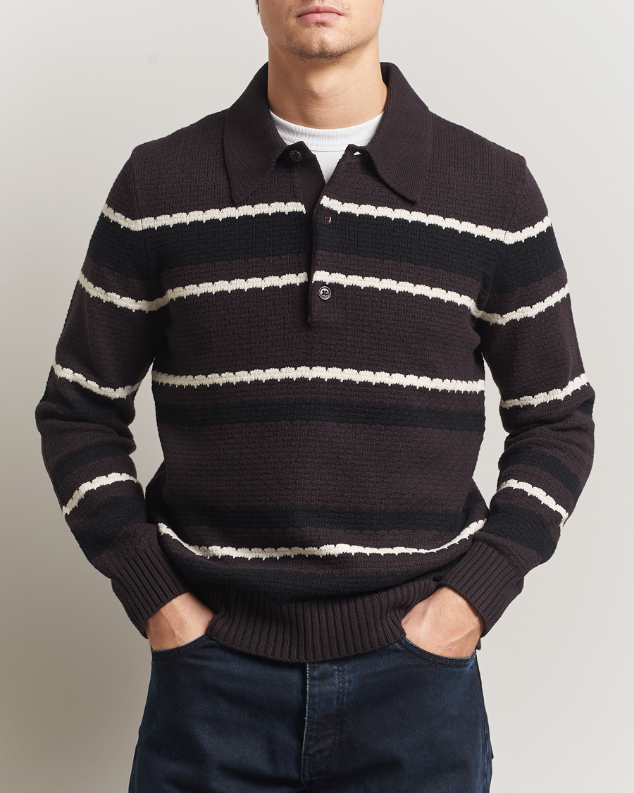 Uomini | Maglieria | NN07 | Alfie Striped Knitted Polo Dusky Port