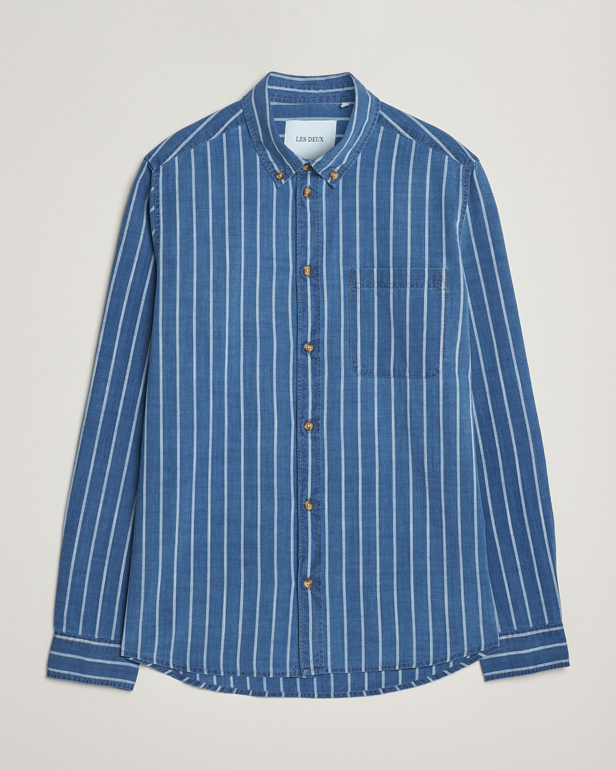 Uomini | Camicie | LES DEUX | Indigo Stripe Shirt Denim Blue