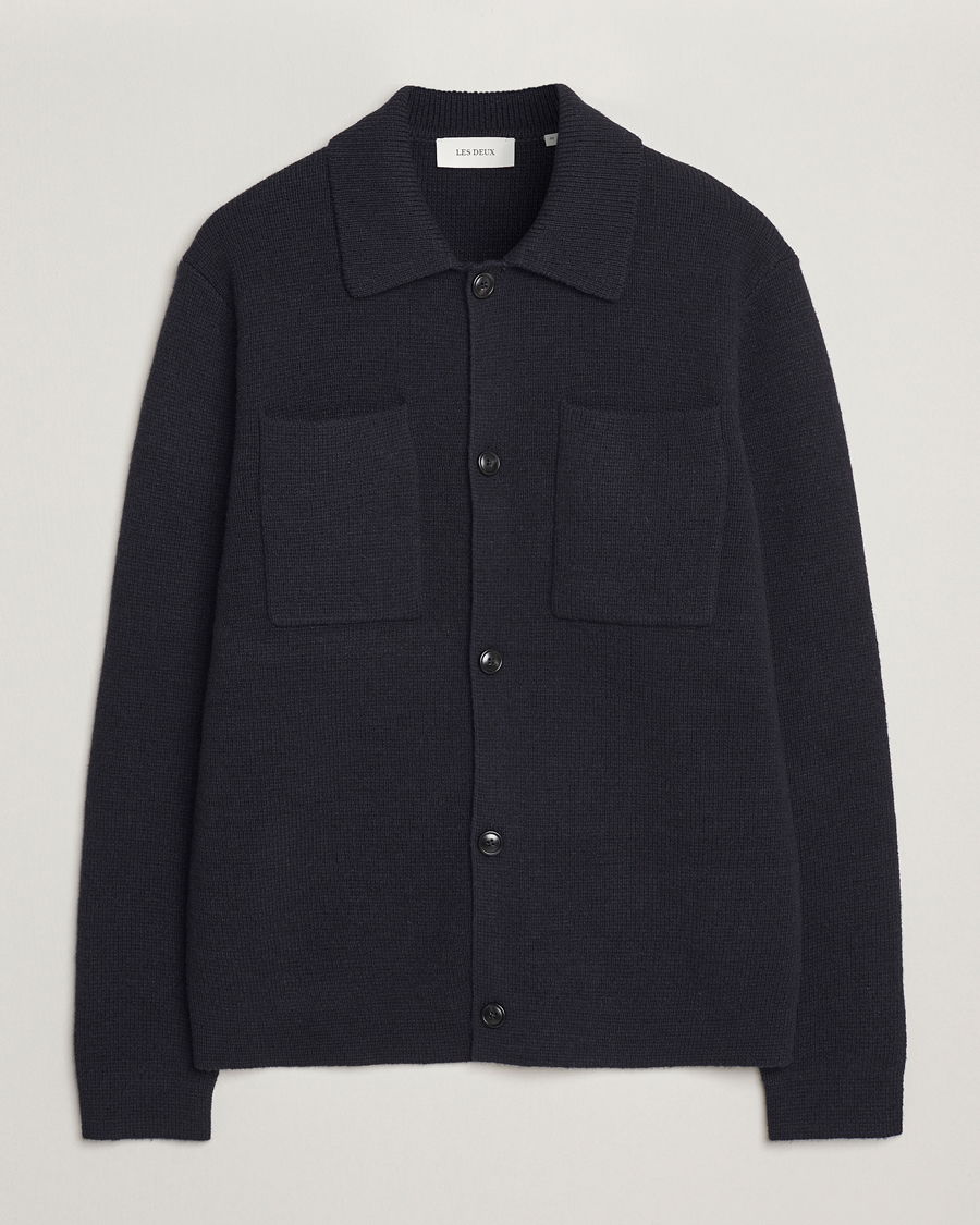 Uomini | Camicie | LES DEUX | Fisher Milano Wool Knit Overshirt Navy