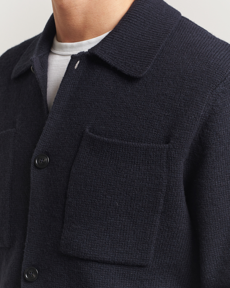 Uomini | Camicie | LES DEUX | Fisher Milano Wool Knit Overshirt Navy