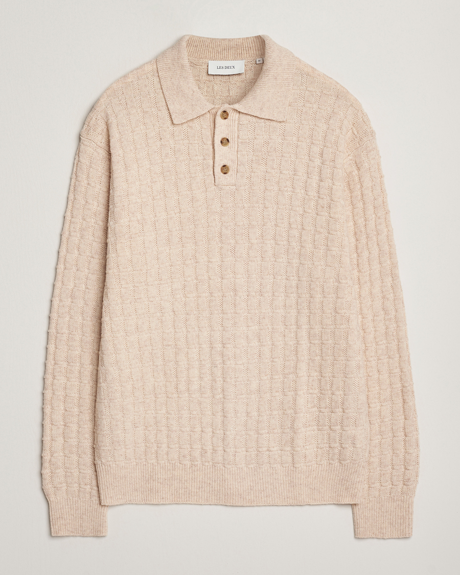 Uomini | Maglieria | LES DEUX | Gustav Structured Polo Knit Light Sand Melange