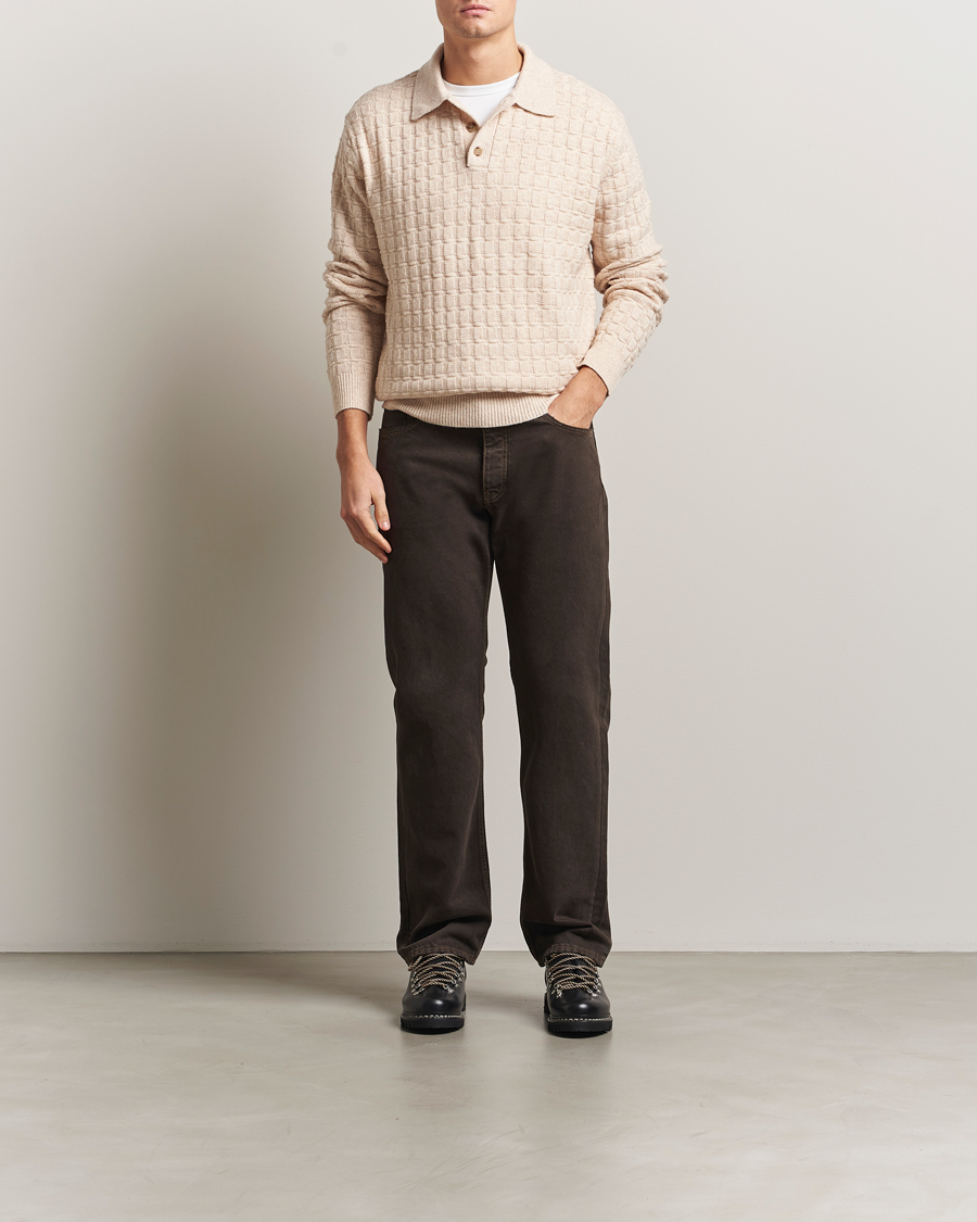 Uomini | Maglieria | LES DEUX | Gustav Structured Polo Knit Light Sand Melange