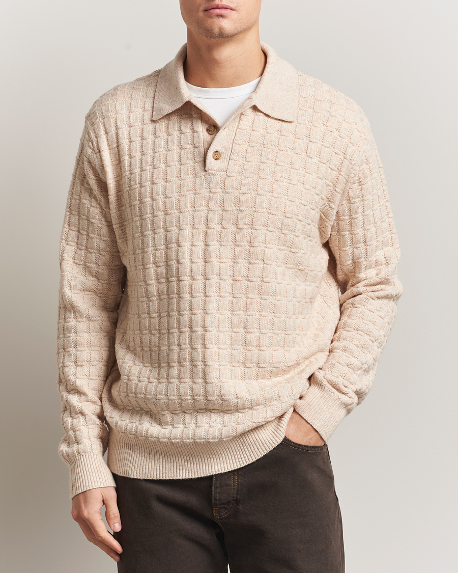 Uomini | Maglieria | LES DEUX | Gustav Structured Polo Knit Light Sand Melange