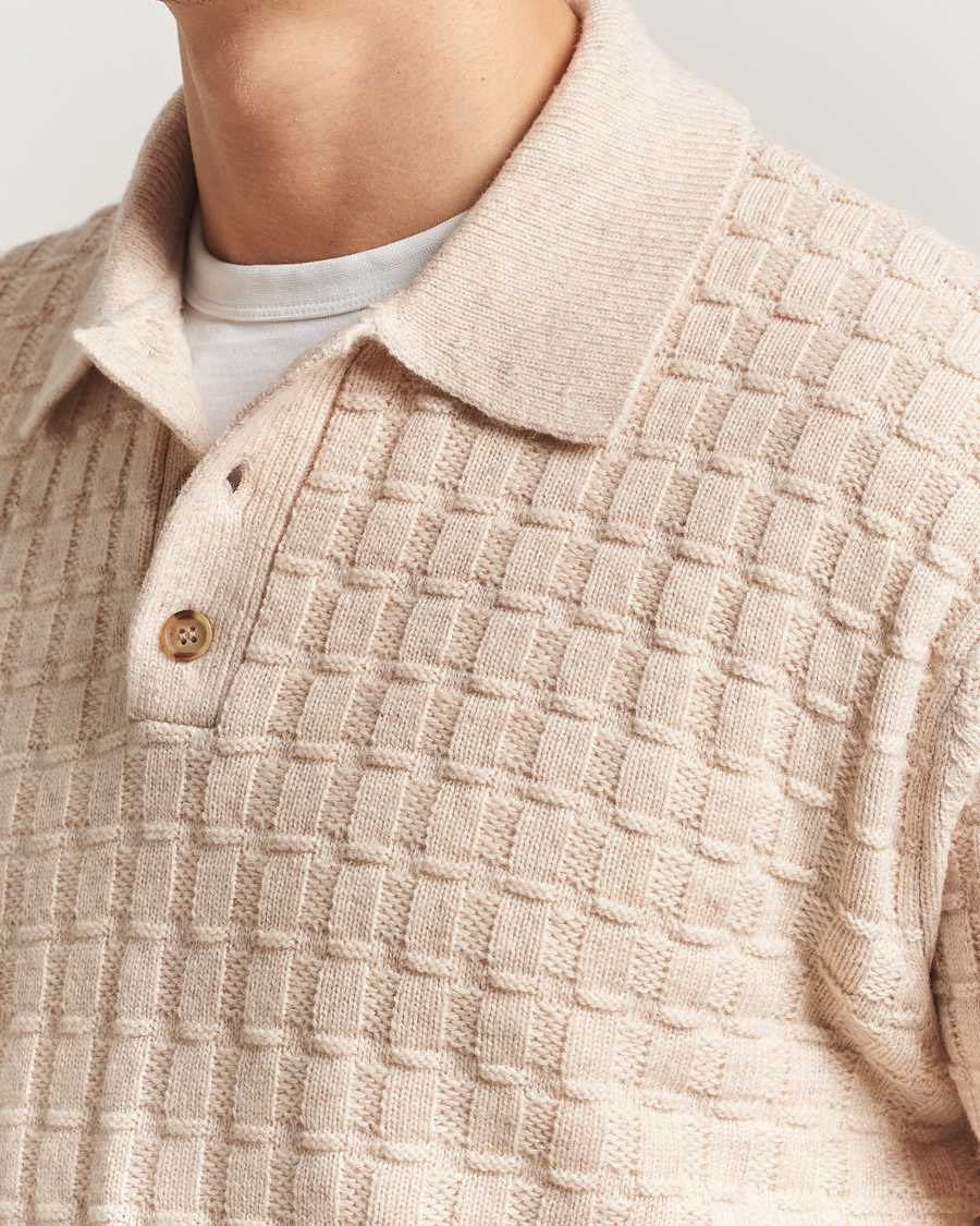 Uomini | Maglieria | LES DEUX | Gustav Structured Polo Knit Light Sand Melange