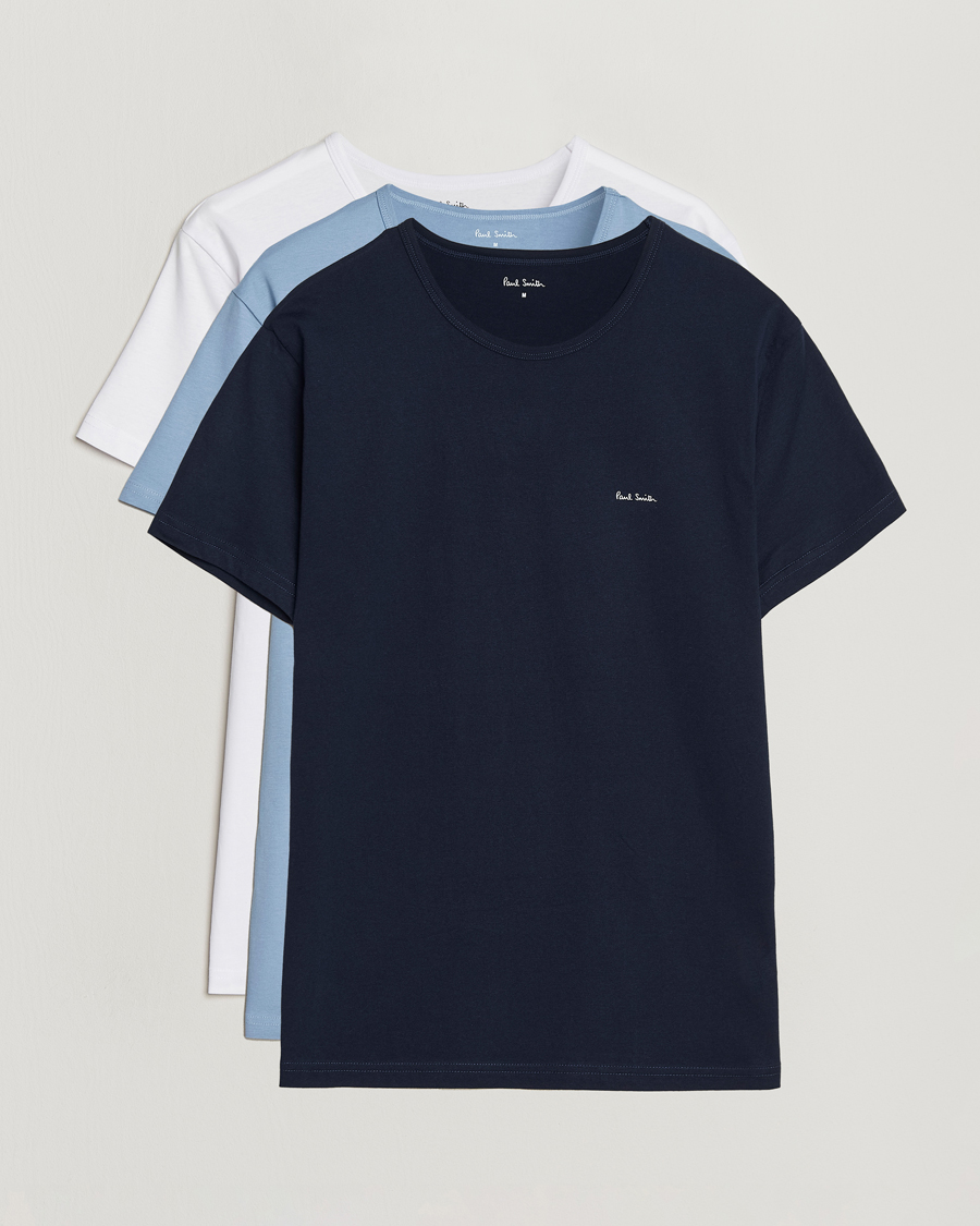 Uomini | T-shirt | Paul Smith | 3-Pack Crew Neck T-Shirt White/Black/Light Blue