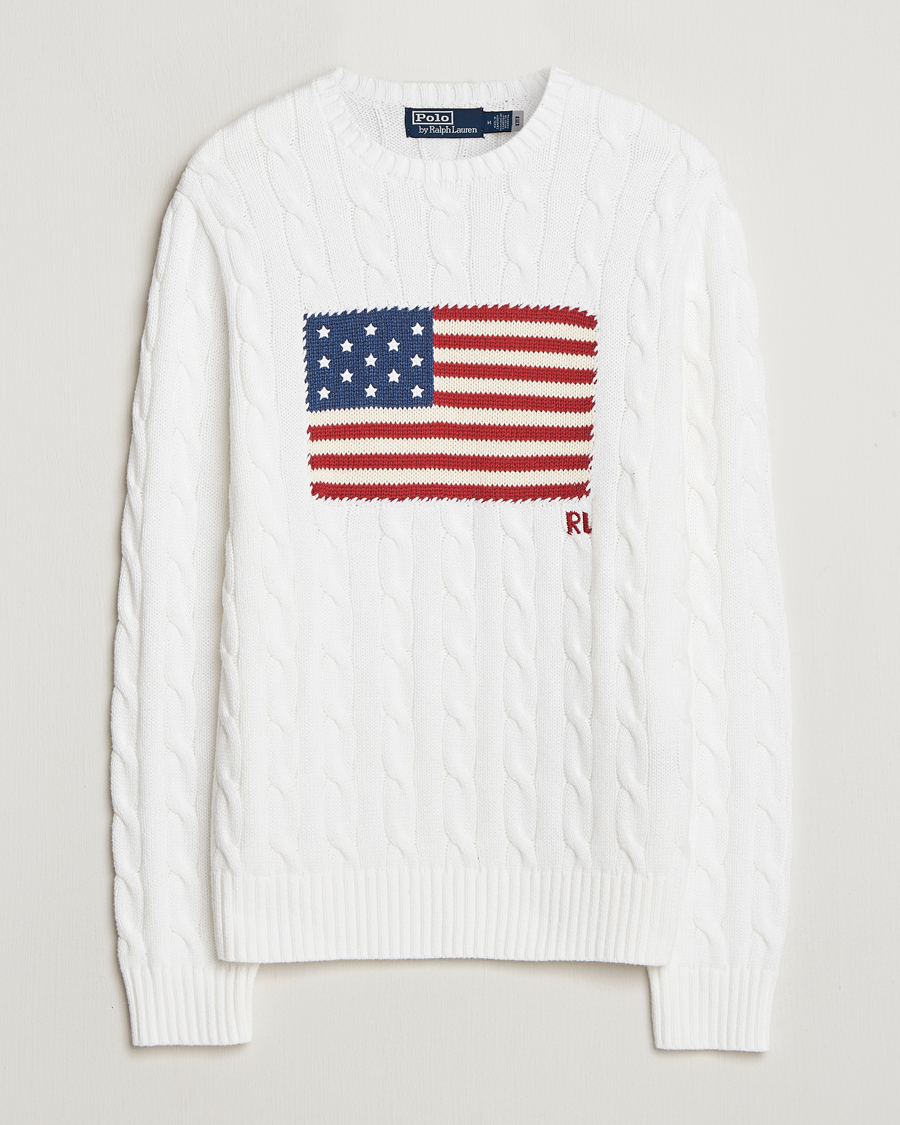 Uomini | Maglieria | Polo Ralph Lauren | Cotton Cable Flag Sweater Ceramic White