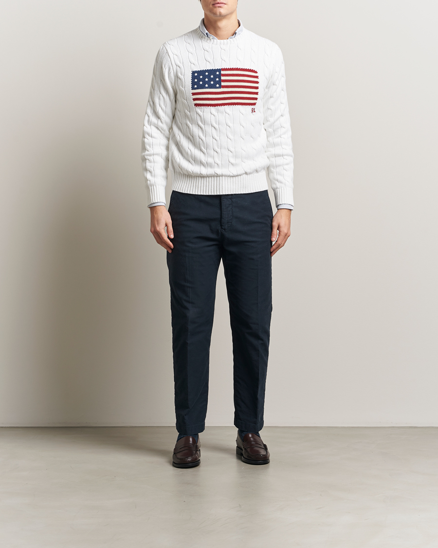 Uomini | Maglieria | Polo Ralph Lauren | Cotton Cable Flag Sweater Ceramic White