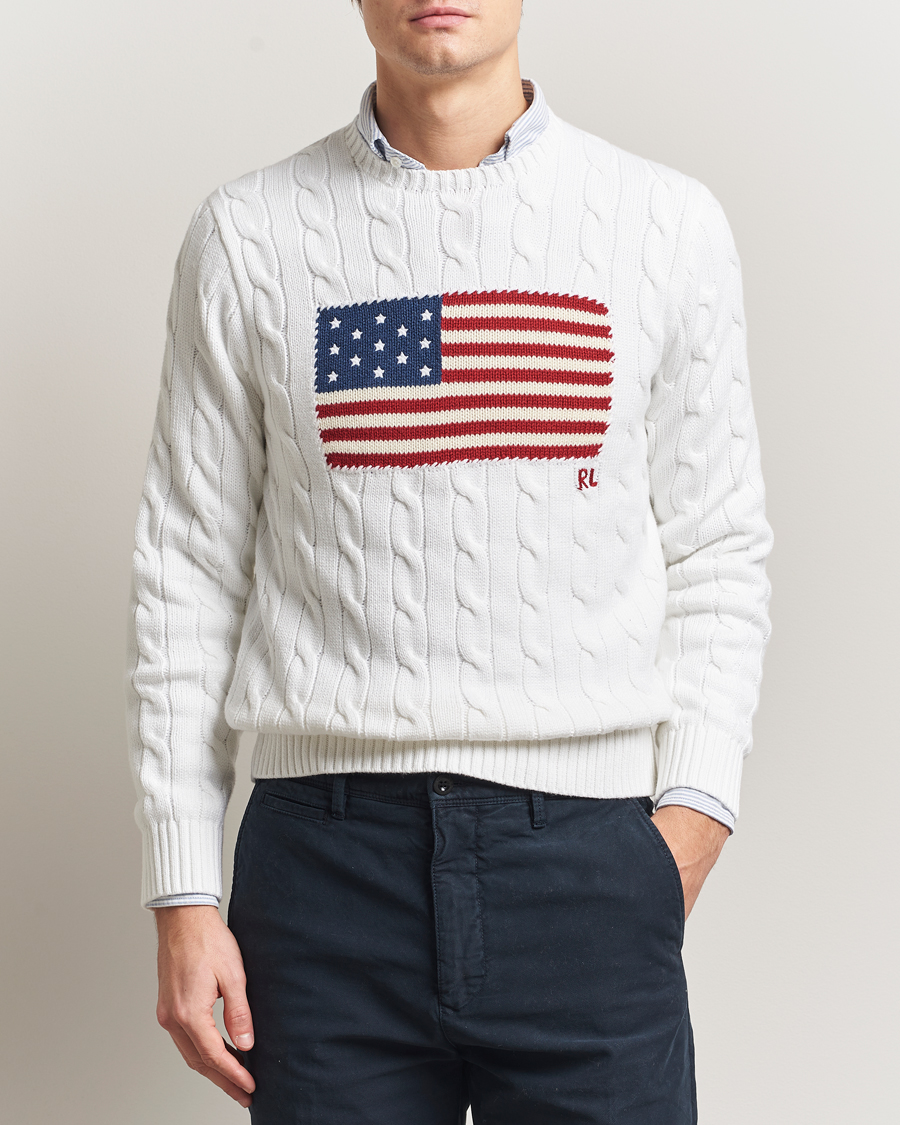 Uomini | Maglieria | Polo Ralph Lauren | Cotton Cable Flag Sweater Ceramic White