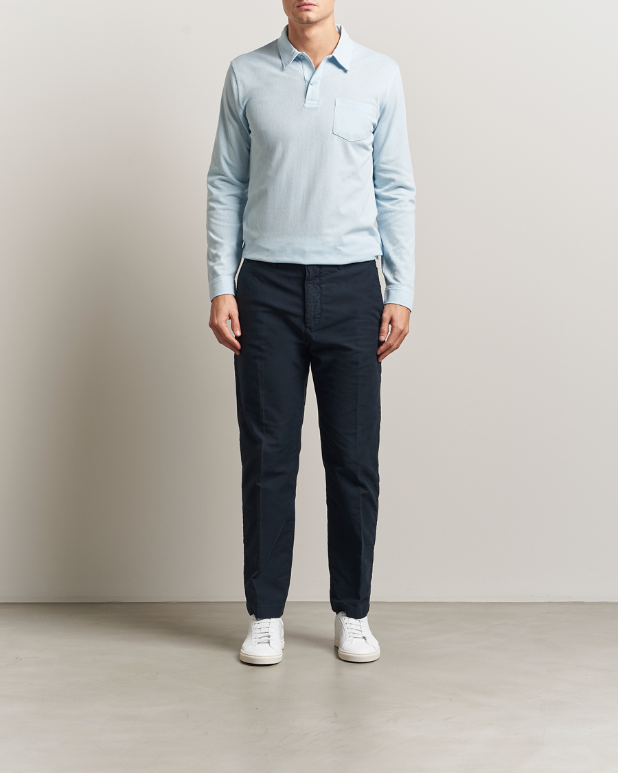 Uomini | Polo | Sunspel | Long Sleeve Riviera Polo Shirt Frost Blue