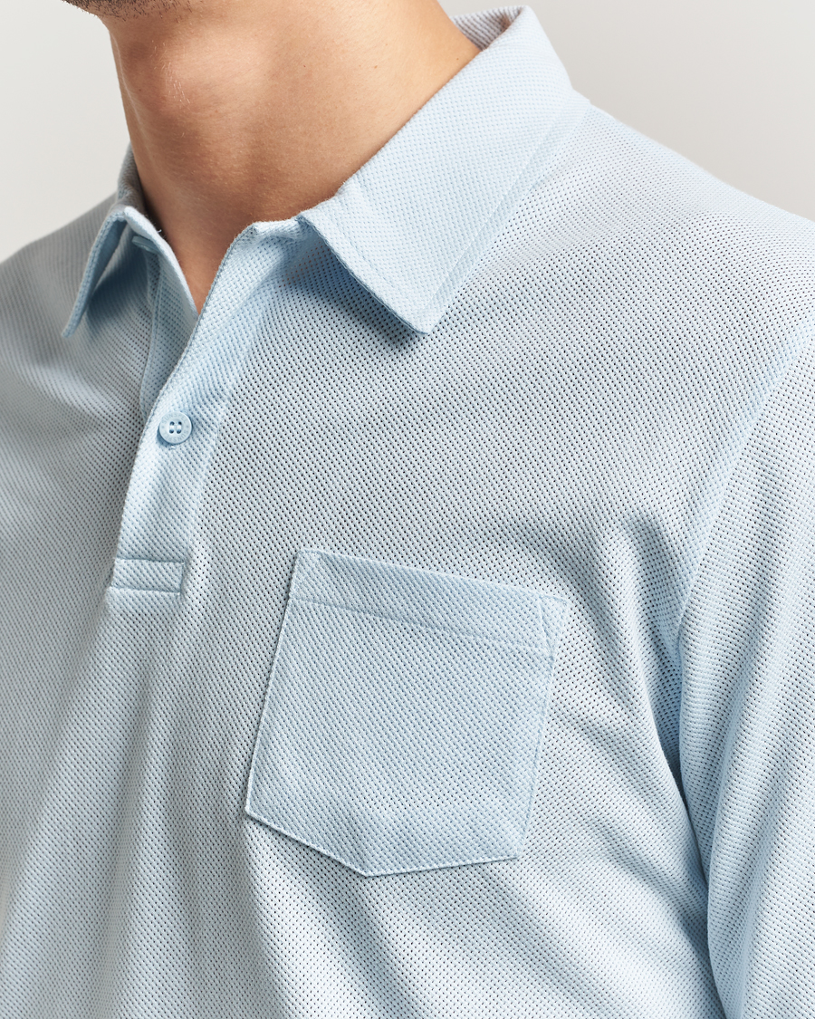 Uomini | Polo | Sunspel | Long Sleeve Riviera Polo Shirt Frost Blue