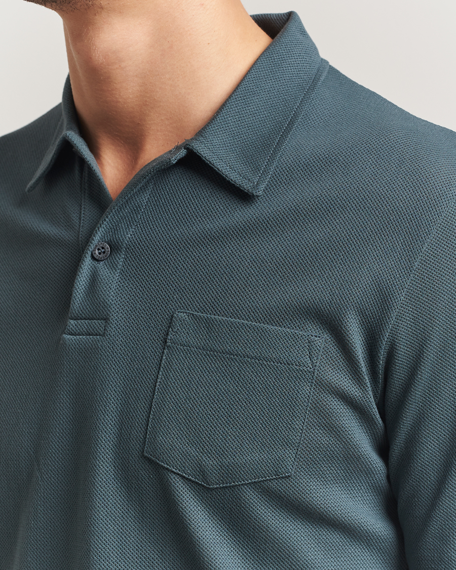 Uomini | Polo | Sunspel | Long Sleeve Riviera Polo Shirt Dark Petrol