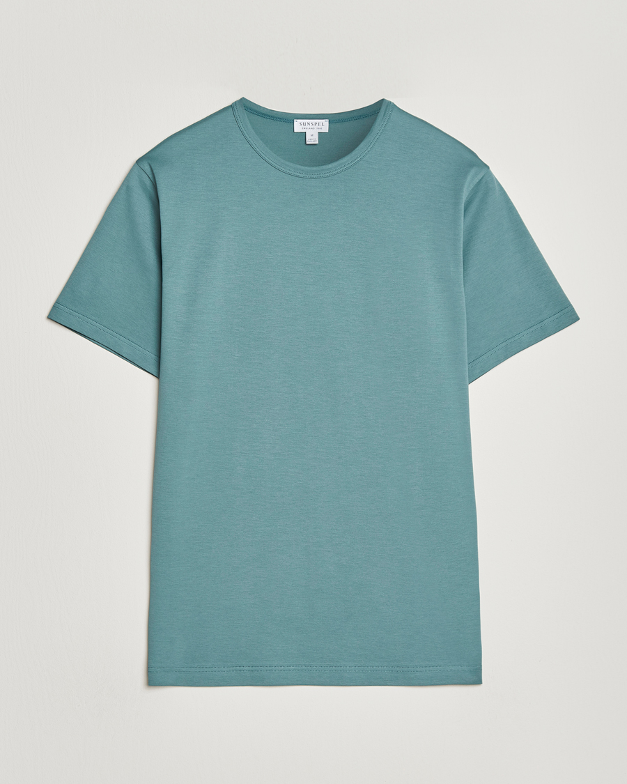 Uomini | T-shirt | Sunspel | Crew Neck Q82 Cotton T-Shirt Steel Green