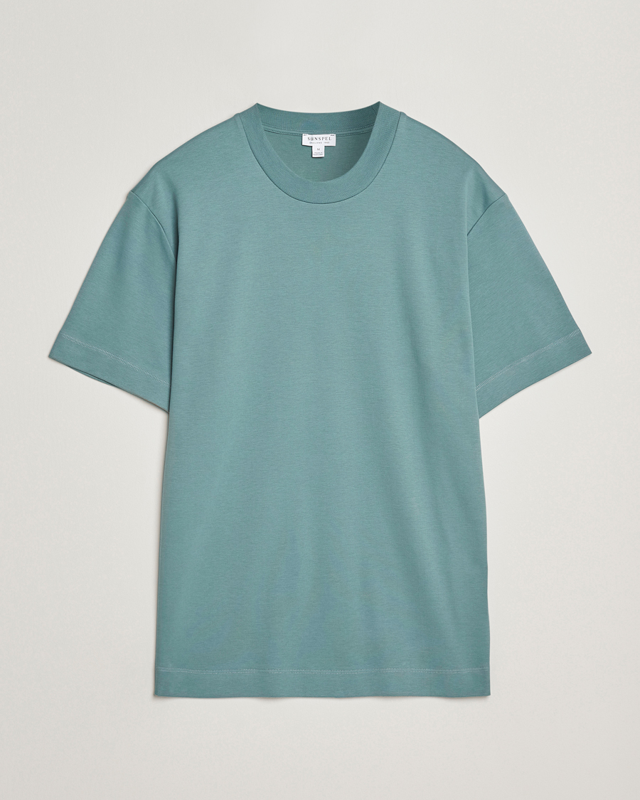 Uomini | T-shirt | Sunspel | Heavy Weight Supima Cotton T-Shirt Steel Green