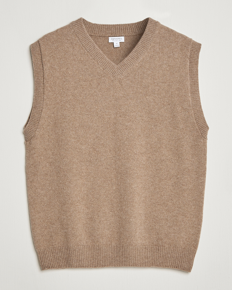 Uomini | Maglieria | Sunspel | Lambswool Knitted Vest Sandstone