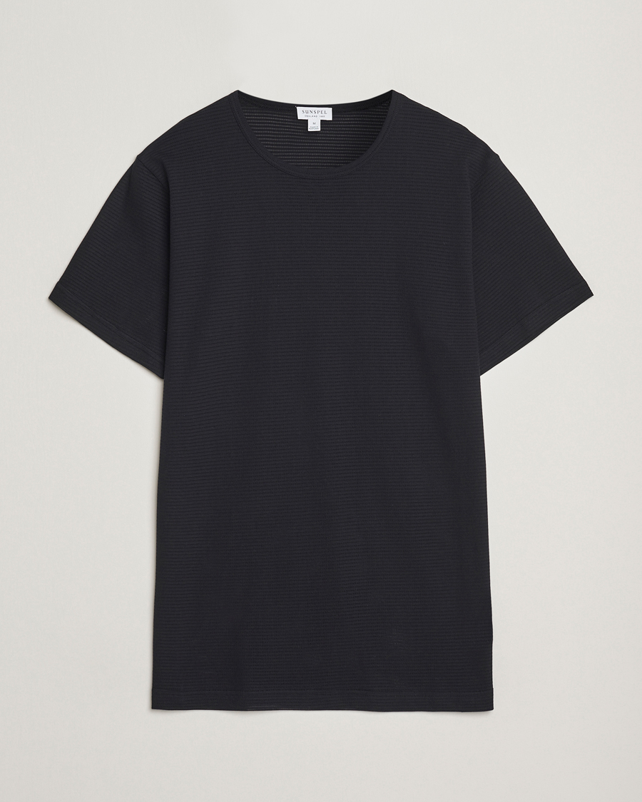 Uomini | T-shirt | Sunspel | Cellular Underwear T-Shirt Black