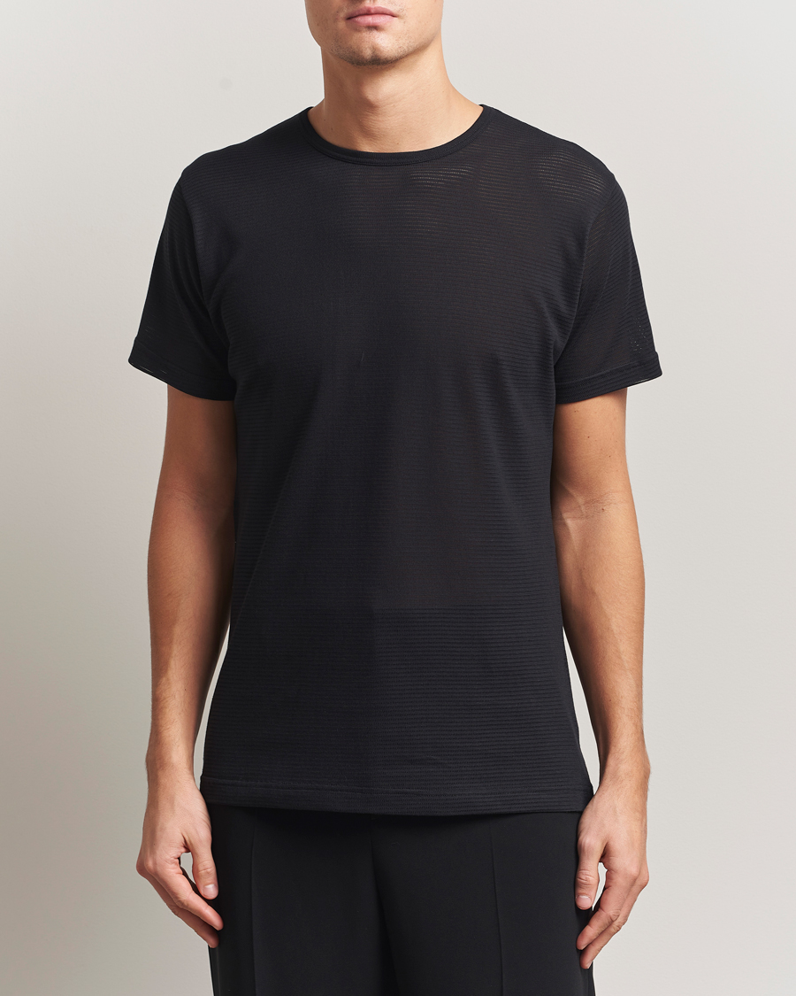 Uomini | T-shirt | Sunspel | Cellular Underwear T-Shirt Black