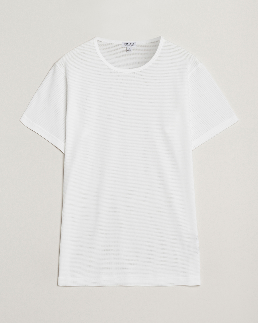 Uomini | T-shirt | Sunspel | Cellular Underwear T-Shirt White
