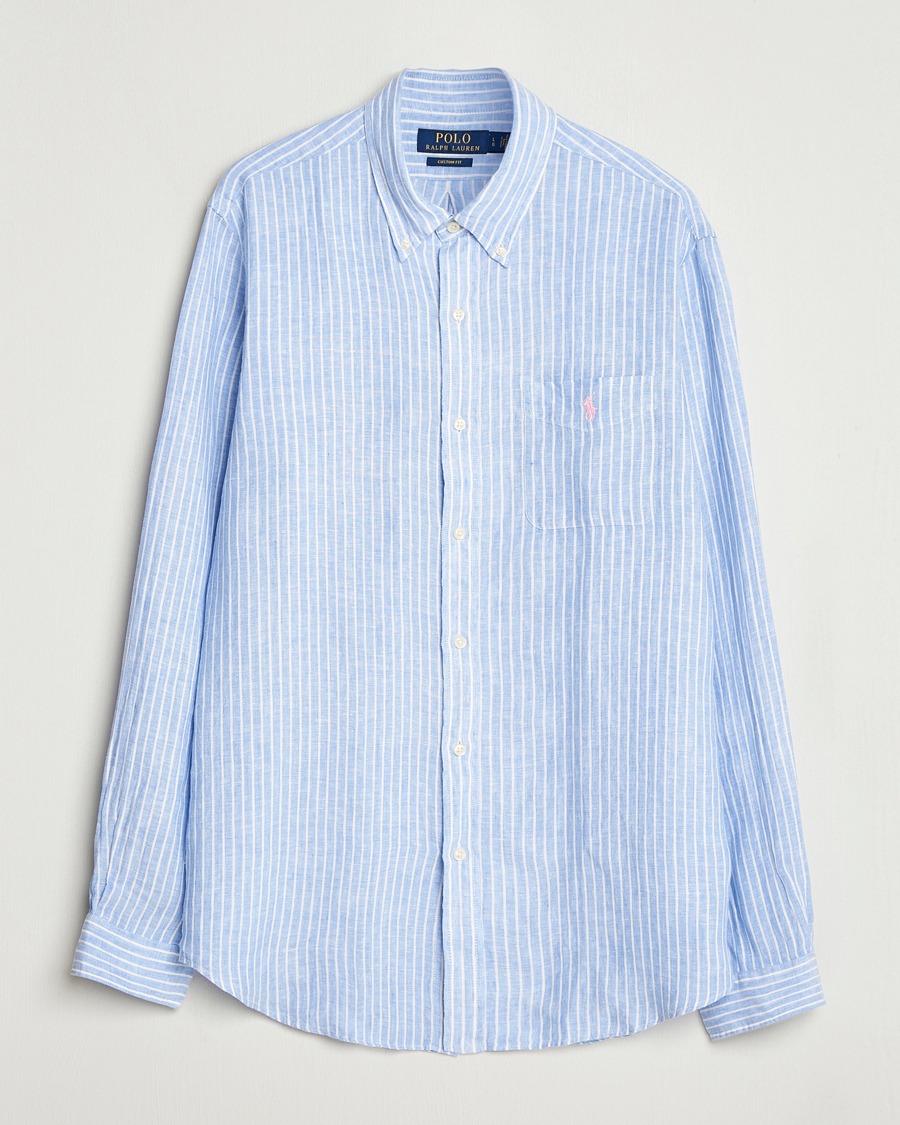 Uomini | Camicie | Polo Ralph Lauren | Custom Fit Linen Striped Shirt Light Blue/White