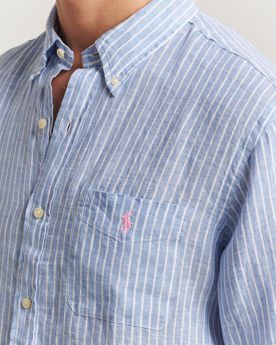 Uomini | Camicie | Polo Ralph Lauren | Custom Fit Linen Striped Shirt Light Blue/White