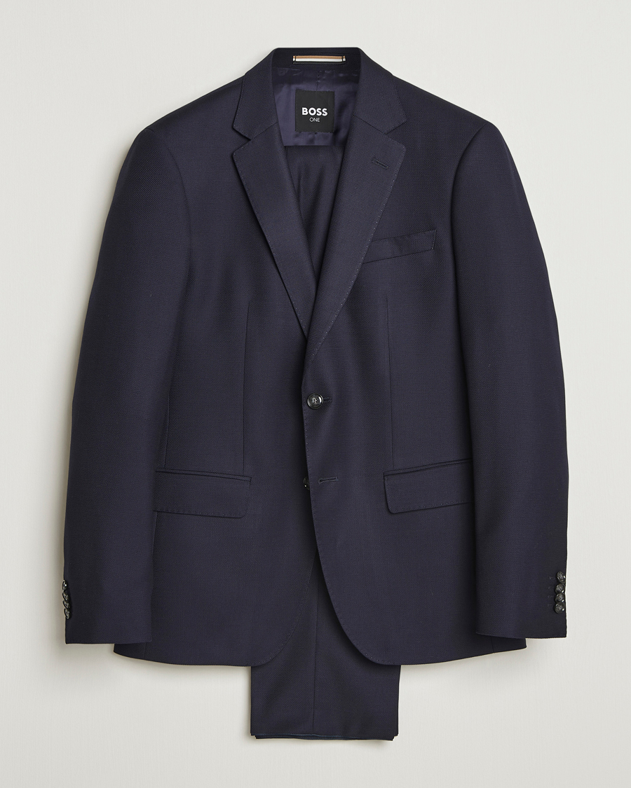 Uomini | Abiti | BOSS BLACK | Huge Structured Wool Suit Dark Blue