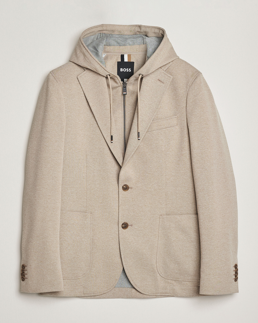 Uomini | Blazers | BOSS BLACK | Hanry Hooded Jersey Blazer Dark Beige
