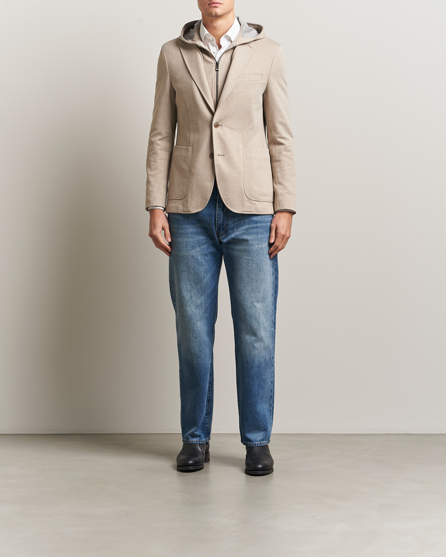 Uomini | Blazers | BOSS BLACK | Hanry Hooded Jersey Blazer Dark Beige
