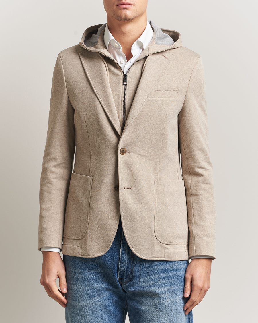 Uomini | Blazers | BOSS BLACK | Hanry Hooded Jersey Blazer Dark Beige