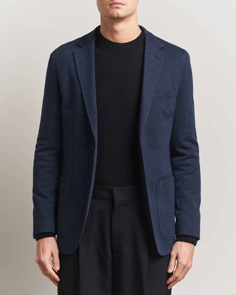 Uomini | Blazers | BOSS BLACK | Jaye Jersey Herringbone Blazer Dark Blue