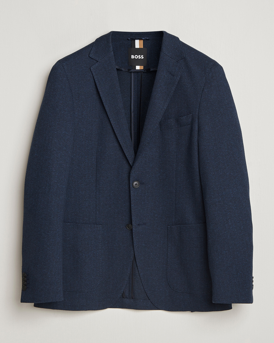 Uomini | Blazers | BOSS BLACK | Jaye Jersey Herringbone Blazer Dark Blue