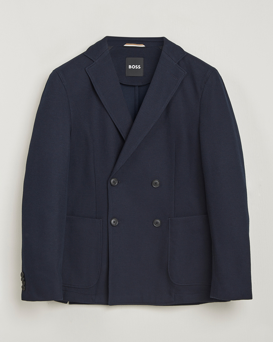 Uomini | Blazers | BOSS BLACK | Hanry Jersey Double Breasted Blazer Dark Blue